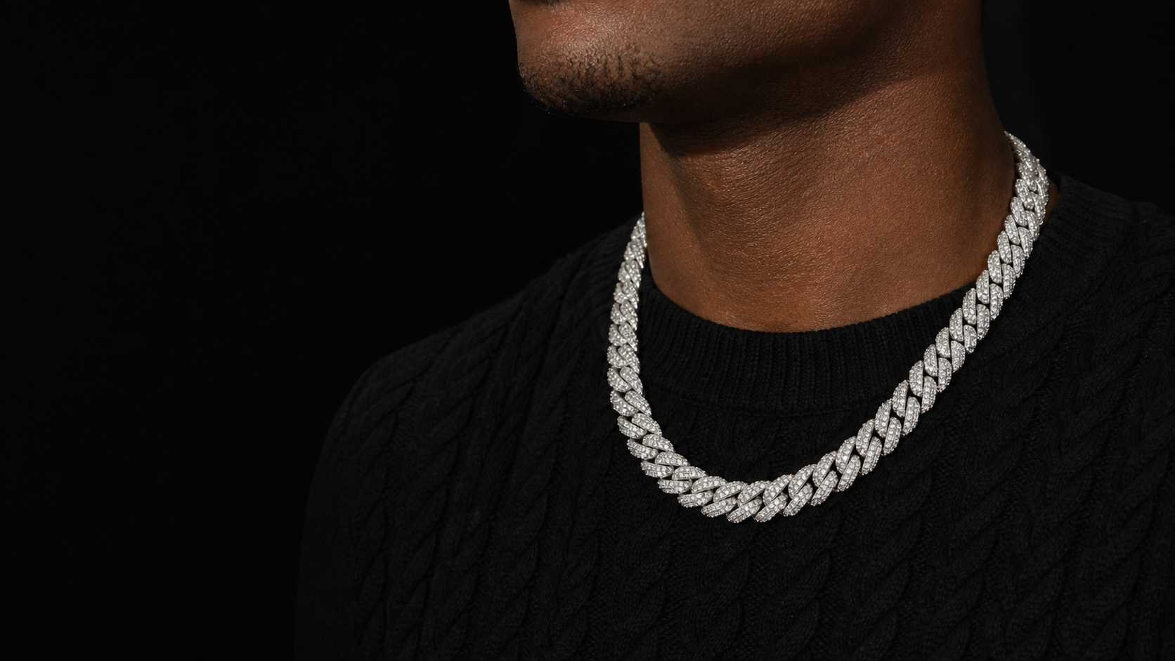 Chaîne Cuban Orix en or blanc sertie de diamants naturels